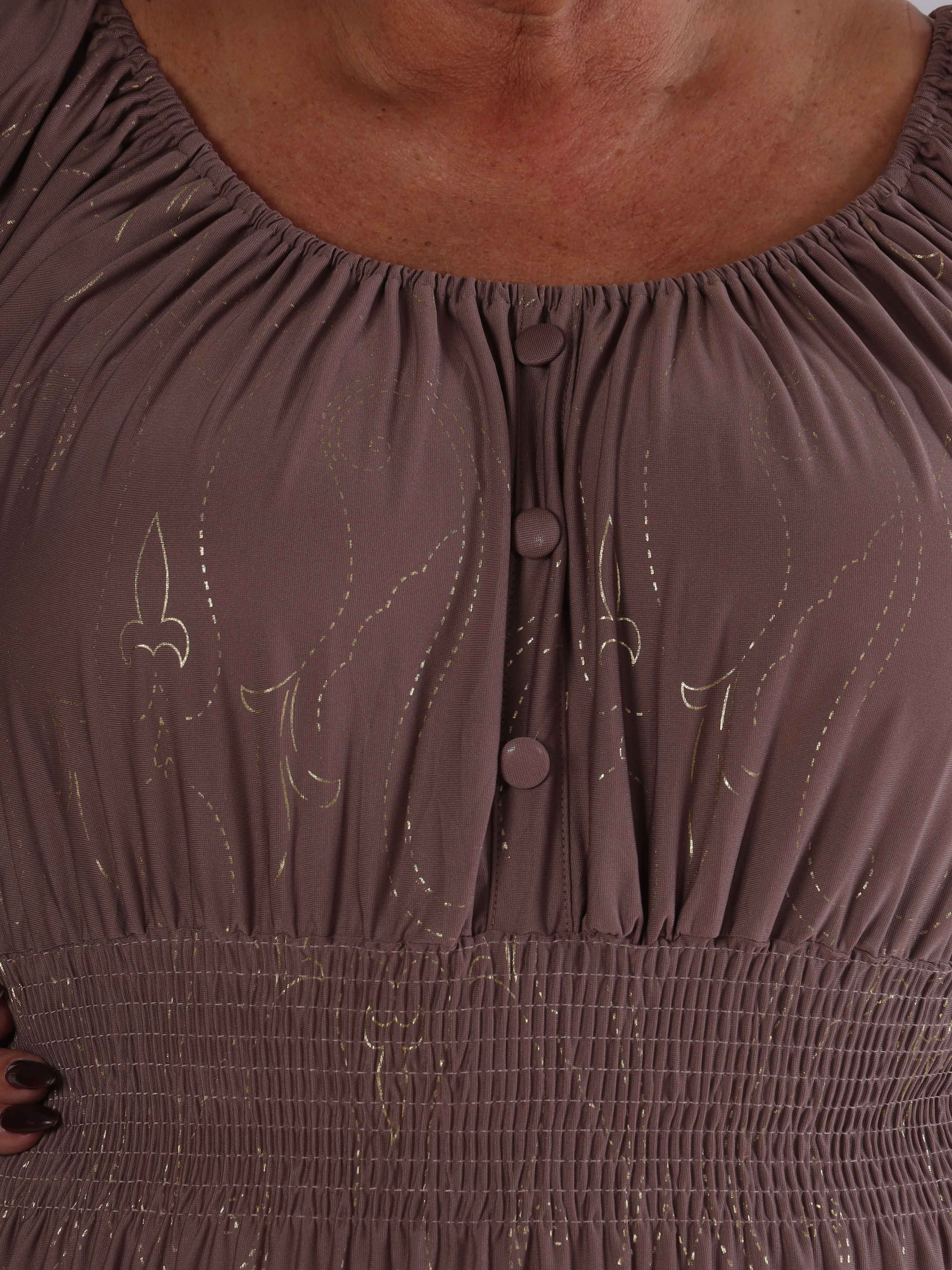 Cora Royal Gold Midi - Elastisk plus size kjole med guld print